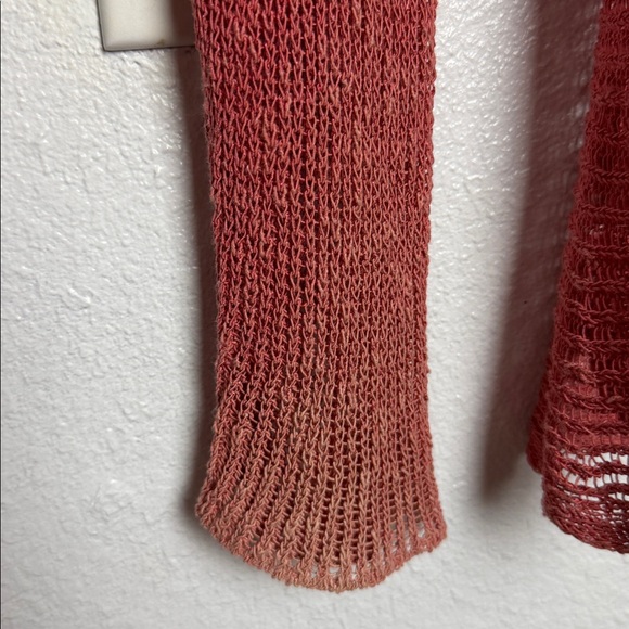 Eileen Fisher Airy Linen Grain Rib Open-Front Waterfall  Coral Cardigan XL - Picture 6 of 9